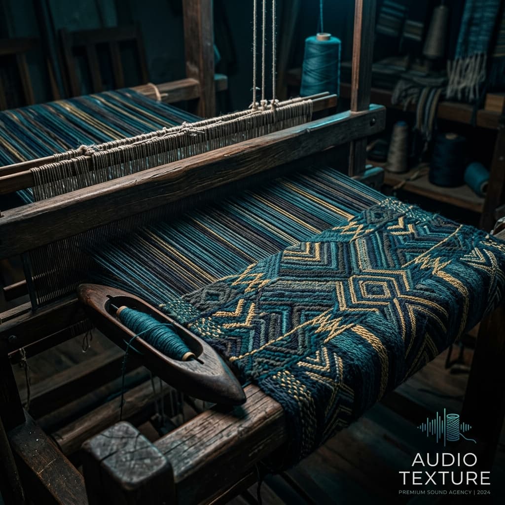 Close-up of loom threads weaving African prints